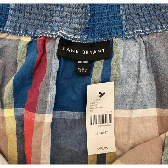 Lane Bryant NWT Off Shoulder Madras Plaid Linen Blend Top 18/20P (Plus Petite) - Picture 7 of 8